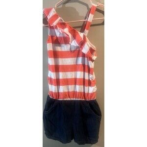 Epic Threads Girls One Piece Outfit Size 12 Sleeveless Jumpsuit Denim Orange Whi